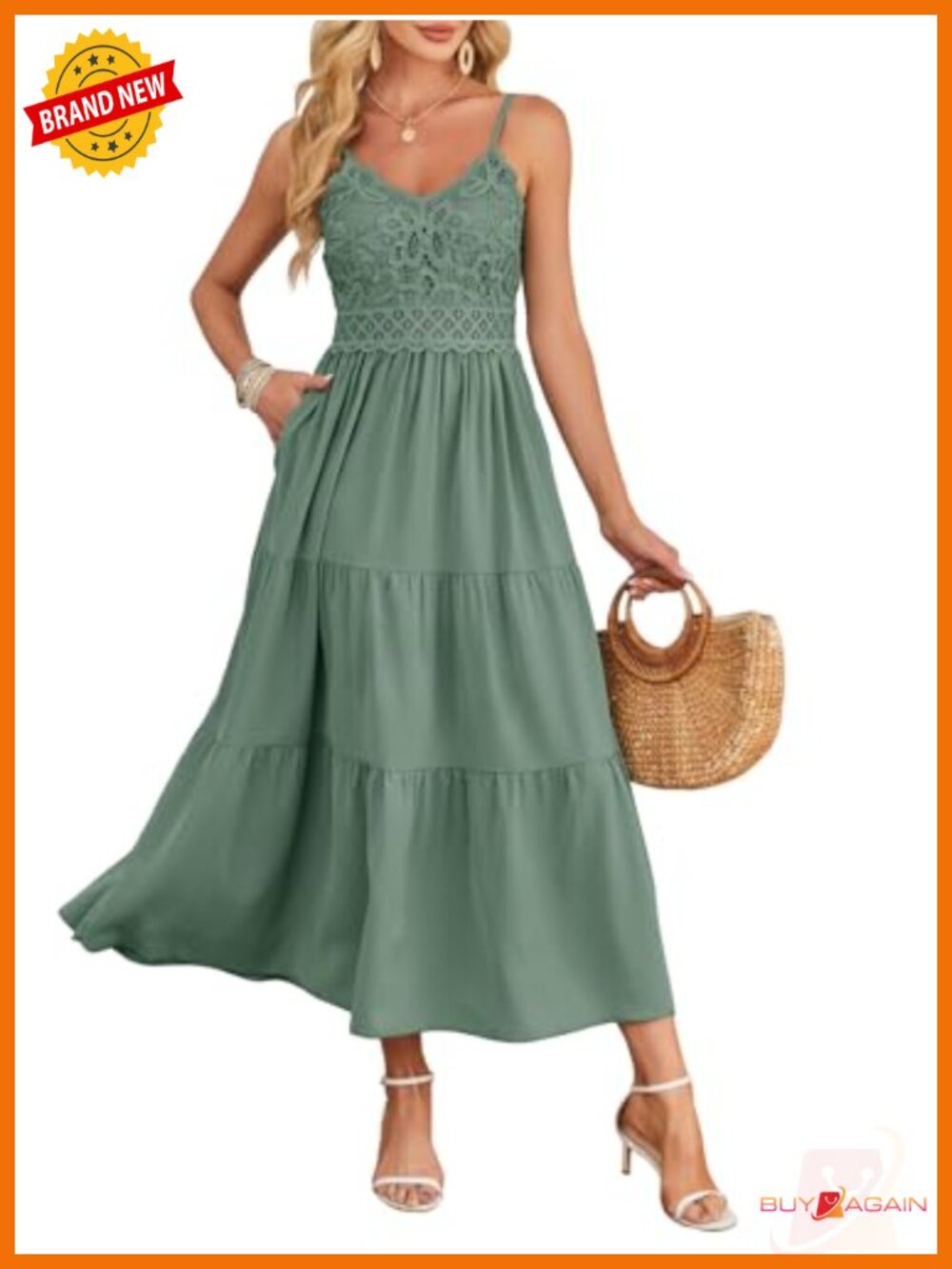 Women's Crochet Lace Maxi Dress Spaghetti Strap Summer Beach Wedding Guest